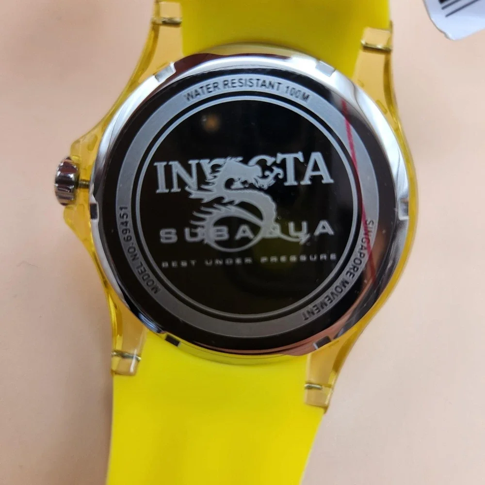 Invicta Subaqua Watch Mens Yellow Dial Silicone Band 100m Sport Diver 69451 New